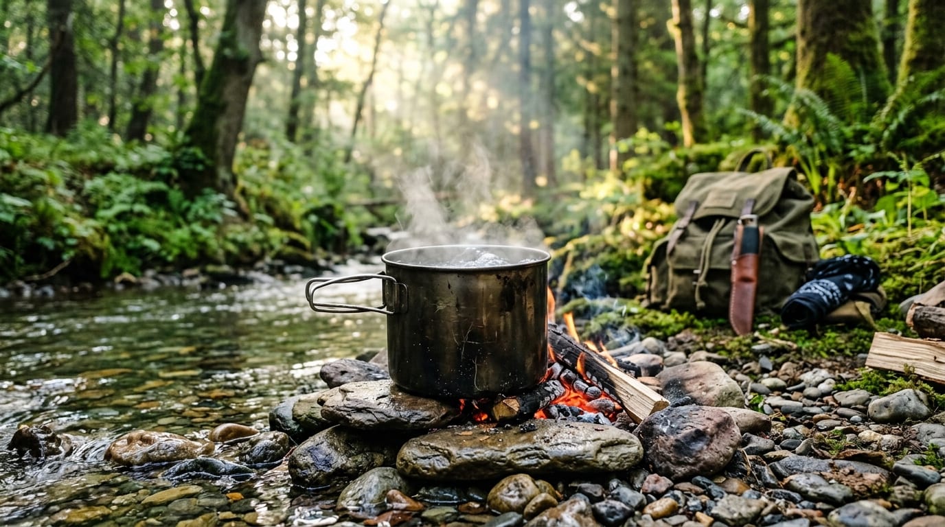 Foto de campo: instrutor Limeira Survival em aula prática de bushcraft